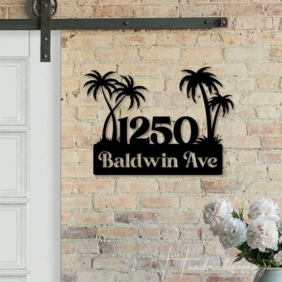 Handmadetneonsign Palm Tree Address House Number, Palm Tree Home Address Metal, Tree Metal Wall Sign 63800