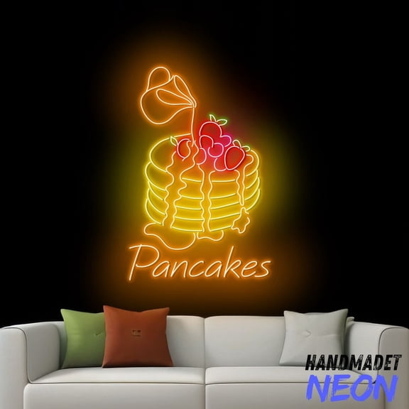 Handmadetneonsign Pancakes Neon Sign, Pancakes Open Wall Art Light, Pancake Bakery Wall Decor 044425