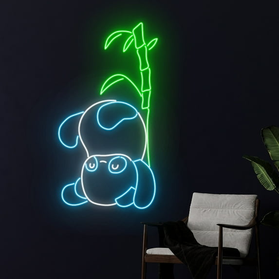 Handmadetneonsign Panda Bamboo Neon Sign, Bamboo Panda Neon Light, Panda Bear Led Light, Panda Led