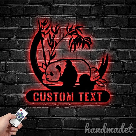Handmadetneonsign Panda Sleeping Metal Wall Art Light, Panda Sleeping Metal Sign Wall Decor, Wild Life Metal Decor