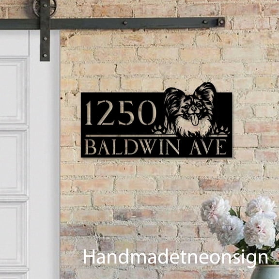 Handmadetneonsign Papillon House Number, Papillon Pet Home Address Metal, Dog House Address Sign 67552