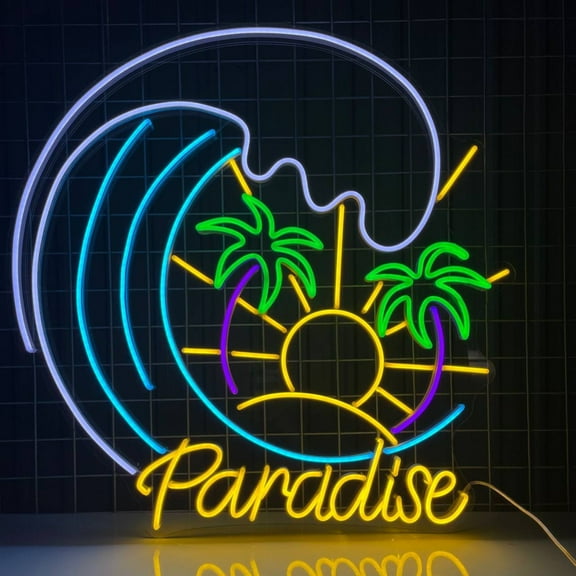 Handmadetneonsign Paradise Neon Sign, Palm Tree Beach Wall Art Decor, Beach Led Sign, Beach Lover Room Wall Decor