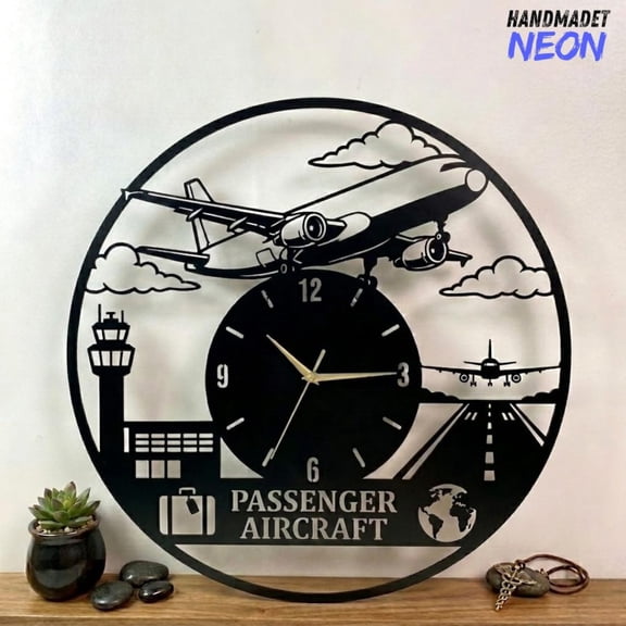Handmadetneonsign Passenger Aircraft Metal Wall Clock, Flight Attendant Gift