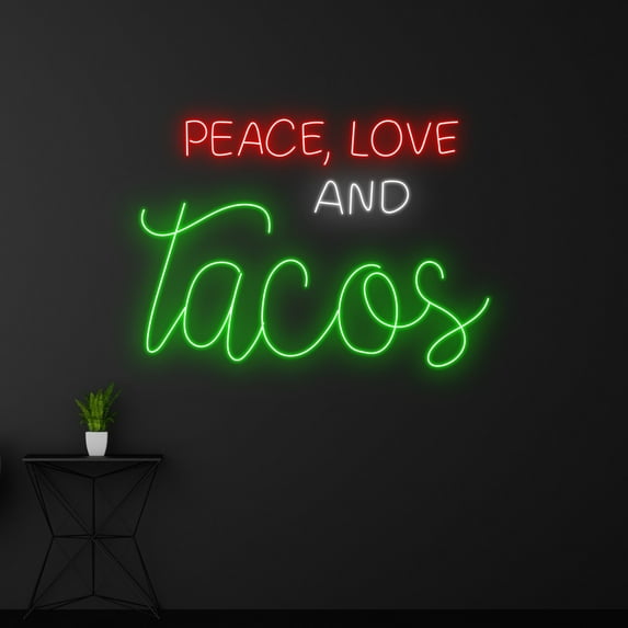 Handmadetneonsign Peace Love And Tacos Neon Sign, Taco LED Sign, Tacos Neon Light, Mexico