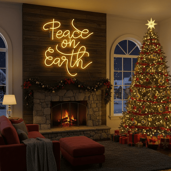 Handmadetneonsign Peace On Earth Neon Sign, Christmas Home Decor, Church Decor