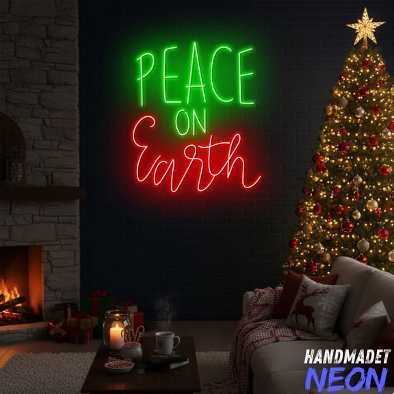 Handmadetneonsign Peace On Earth Neon Sign, Christmas Quote Neon Sign, Holiday Home Decor