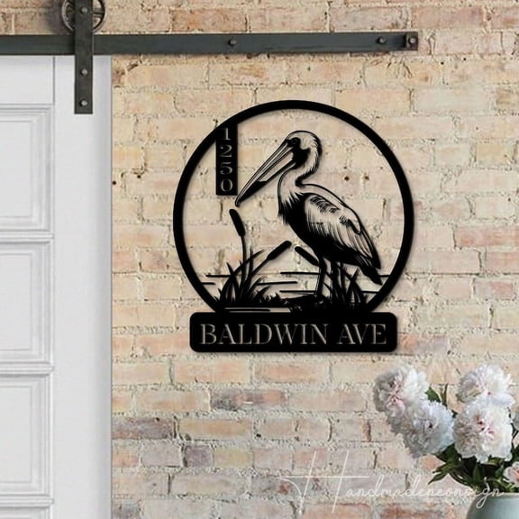 Handmadetneonsign Pelican House Number Metal Wall Art LED Light - Personalized Pelican Sign Home Decor 60555