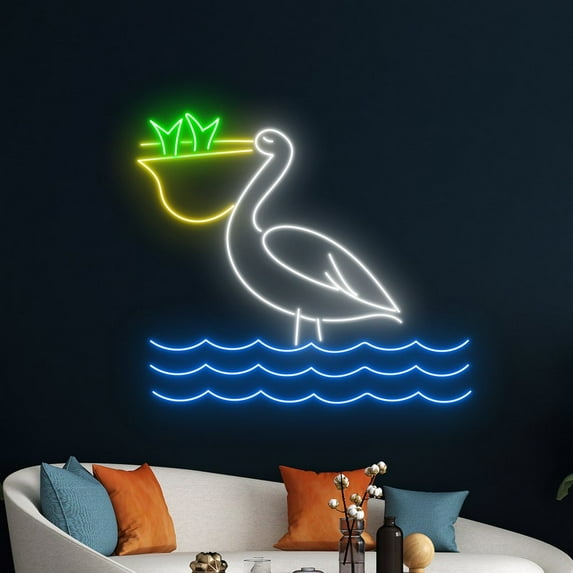 Handmadetneonsign Pelican Neon Light, Pelican Eats Fish Led Light, Pelican Eating Fish Led Sign