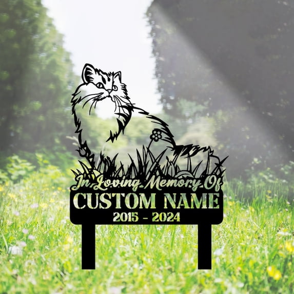Handmadetneonsign Persian Cat Memorial Metal With Stake, Persian Cat Pet Metal Name Sign Stake, Cat Metal Stake Decor