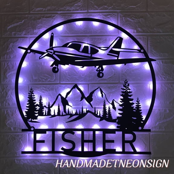 Handmadetneonsign Personalized Airplane Metal Wall Art LED Light - Custom Pilot Sign Home Decor