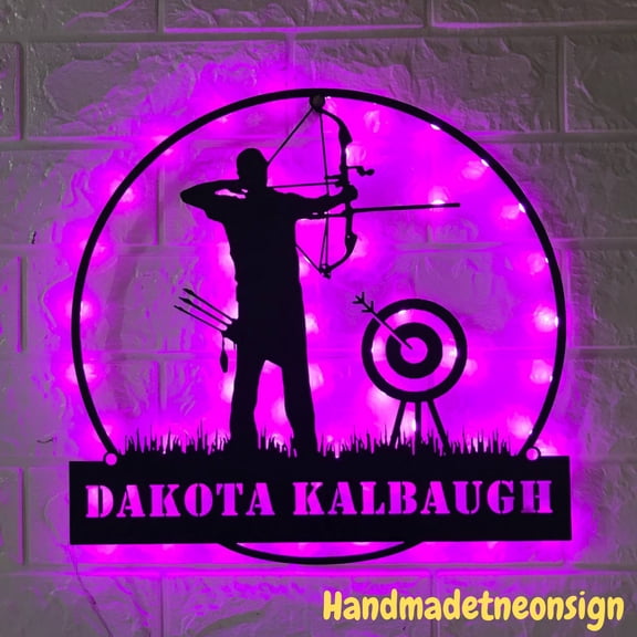Handmadetneonsign Personalized Archer Name Sign Home Decor - Custom Archery Metal Wall Art LED Light