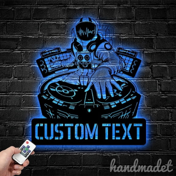 Handmadetneonsign Personalized Astronaut DJ Metal Wall Art LED Light, Custom DJ Astronaut Sign Home