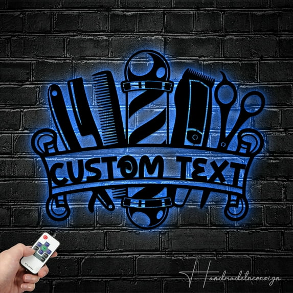 Handmadetneonsign Personalized Barber Shop Metal Sign, Personalized Barber Shop Name Sign Decor