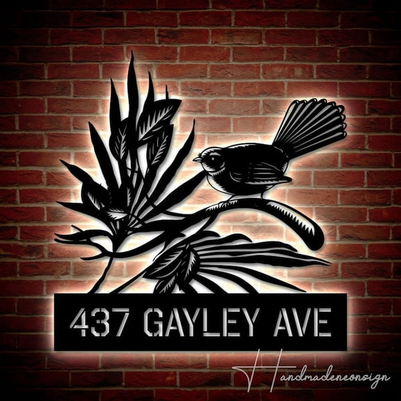 Handmadetneonsign Personalized Bird Home Number Metal Sign, Custom Bird Address Metal Sign