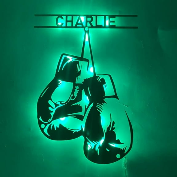 Handmadetneonsign Personalized Boxing Gloves Metal Wall Art LED Light, Boxer Gloves Sign Home Decor