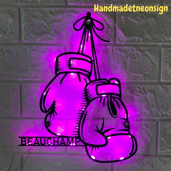 Handmadetneonsign Personalized Boxing Gloves Metal Wall Art LED Light - Custom Boxer Sign Home Decor