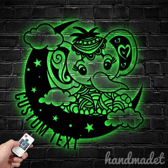Handmadetneonsign Personalized Elephant Moon Metal Wall Art LED Light, Custom Moon Elephant Metal