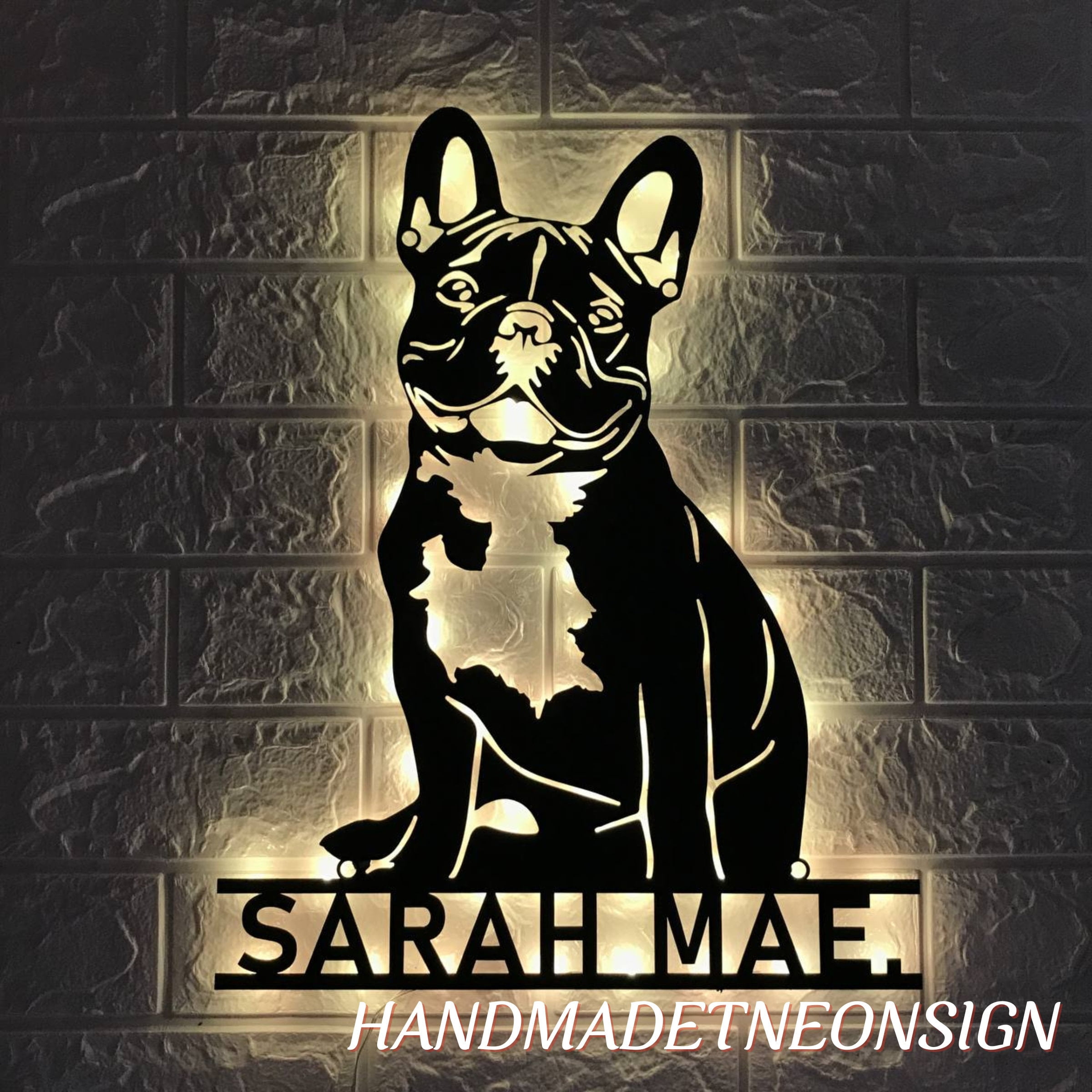 Handmadetneonsign Personalized French Bulldog Metal Wall Art LED Light