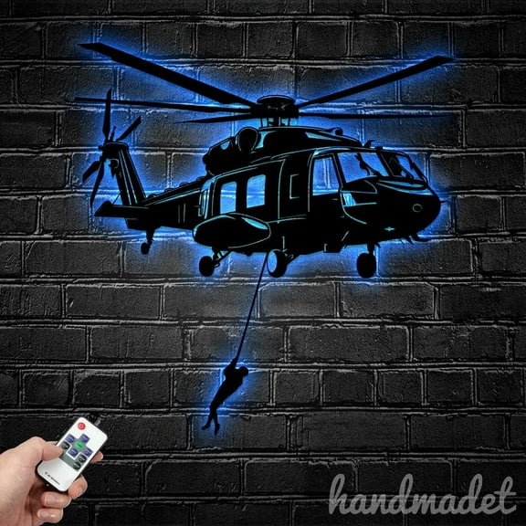 Handmadetneonsign Personalized Helicopter Rescue Metal Wall Art LED Light, Helicopter Rescue Sign