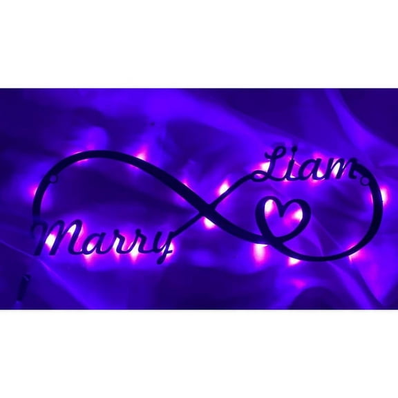 Handmadetneonsign Personalized Infinity Heart Metal Wall LED Light, Custom Couple Name Metal Sign