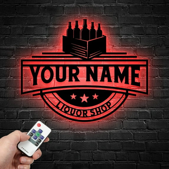 Handmadetneonsign Personalized Liquor Shop Metal Wall Art LED Light, Custom Alcohol Shop Metal Sign