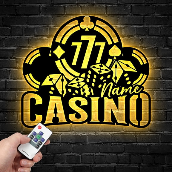 Handmadetneonsign Personalized Metal Wall Art LED Light, Playing Cards Metal Sign, Custom Name Game