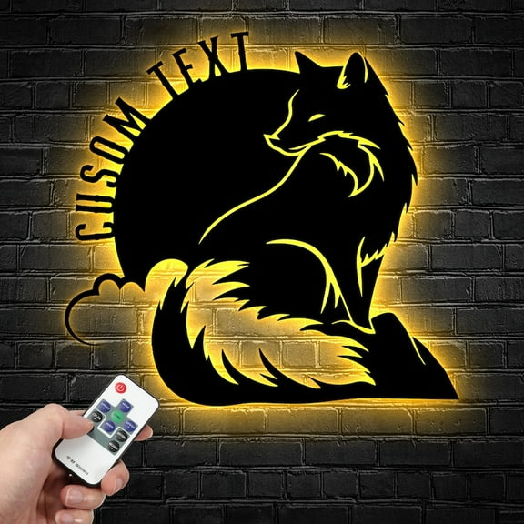 Handmadetneonsign Personalized Moon Fox Metal Wall Art LED Light, Custom Moon Fox Metal Sign