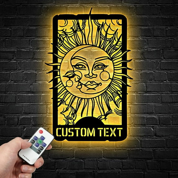 Handmadetneonsign Personalized Moon Sun Couple Tarot Card Metal Wall Art LED Light,Tarot Card Metal