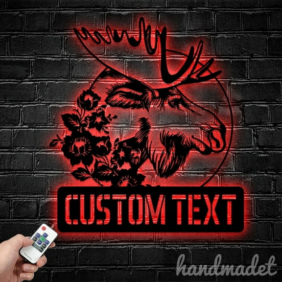 Handmadetneonsign Personalized Moose Metal Wall Art Led Light, Custom Moose Metal Sign Home Decor