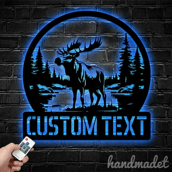 Handmadetneonsign Personalized Moose Mountain View Metal Wall Art Led Light,Custom Moose Metal Sign