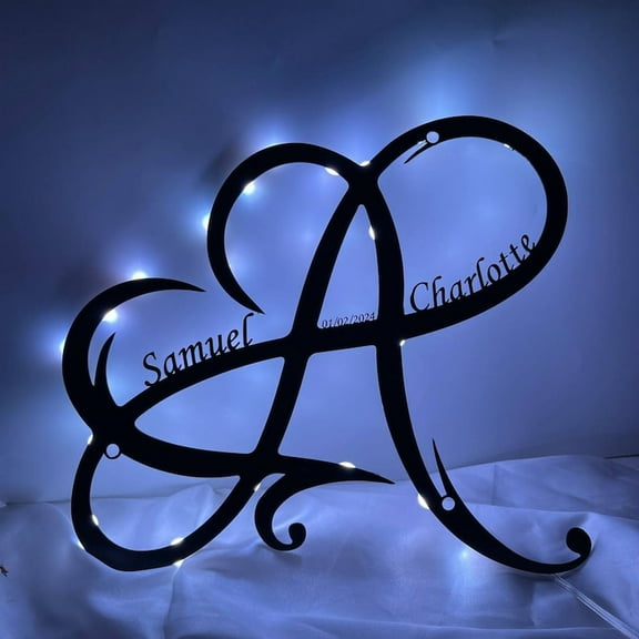 Handmadetneonsign Personalized Name Infinity Heart Metal Wall LED Light, Couple Name Metal Sign