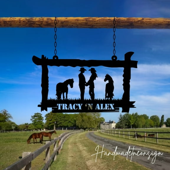 Handmadetneonsign Personalized Outdoor Family Farm Name Sign Hanging Metal Sign, Couple Romantic