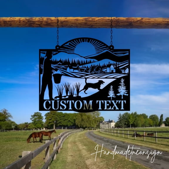 Handmadetneonsign Personalized Outdoor Farm Ranch Scence Name Sign Hanging Metal Sign, Farm Ranch