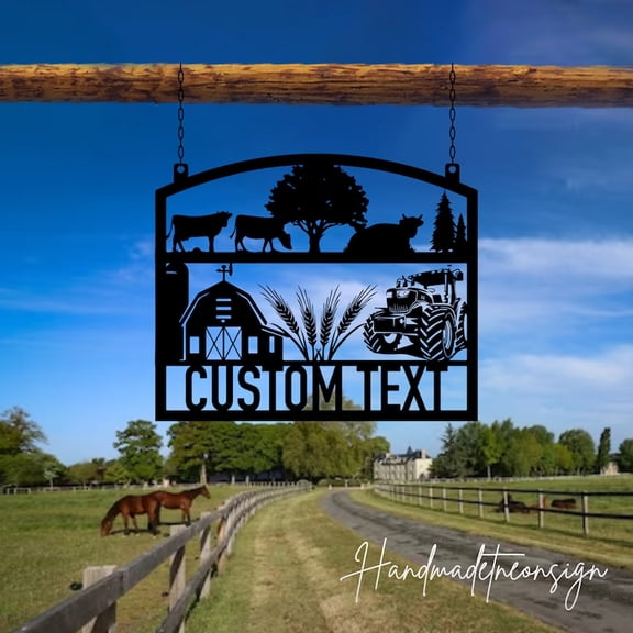 Handmadetneonsign Personalized Outdoor Farmhouse Name Sign Hanging Metal Sign,Custom Farm Name Sign