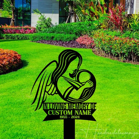 Handmadetneonsign Personalized Outdoor Memorial Mom Name Metal Sign With Stakes, Mother's Day Sign