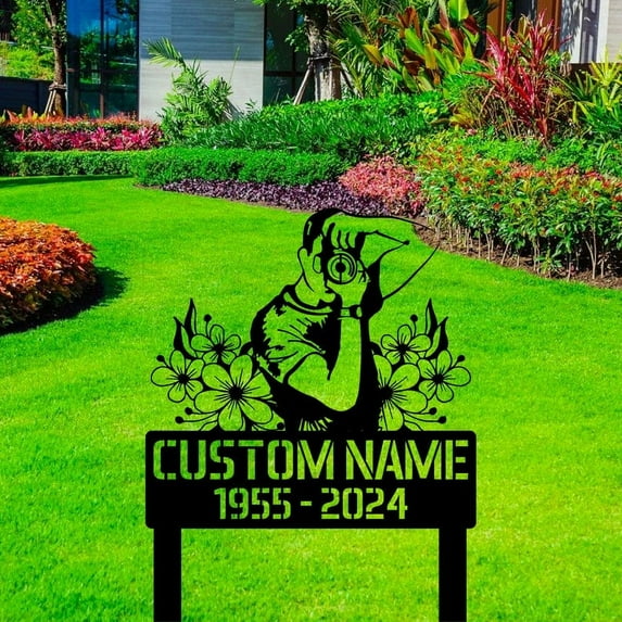 Handmadetneonsign Personalized Outdoor Memorial Photographer Metal With Stakes, Photographer Name