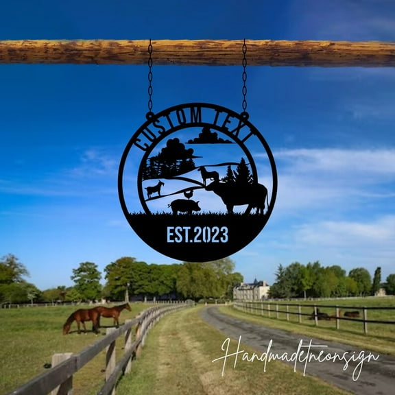 Handmadetneonsign Personalized Outdoor Ranch Farm Name Sign Hanging Metal Sign,Farm Ranch Name Sign