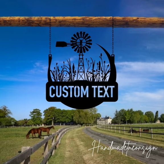 Handmadetneonsign Personalized Outdoor Windmill Hanging Metal Sign, Outdoor Farm Windmill Hanging