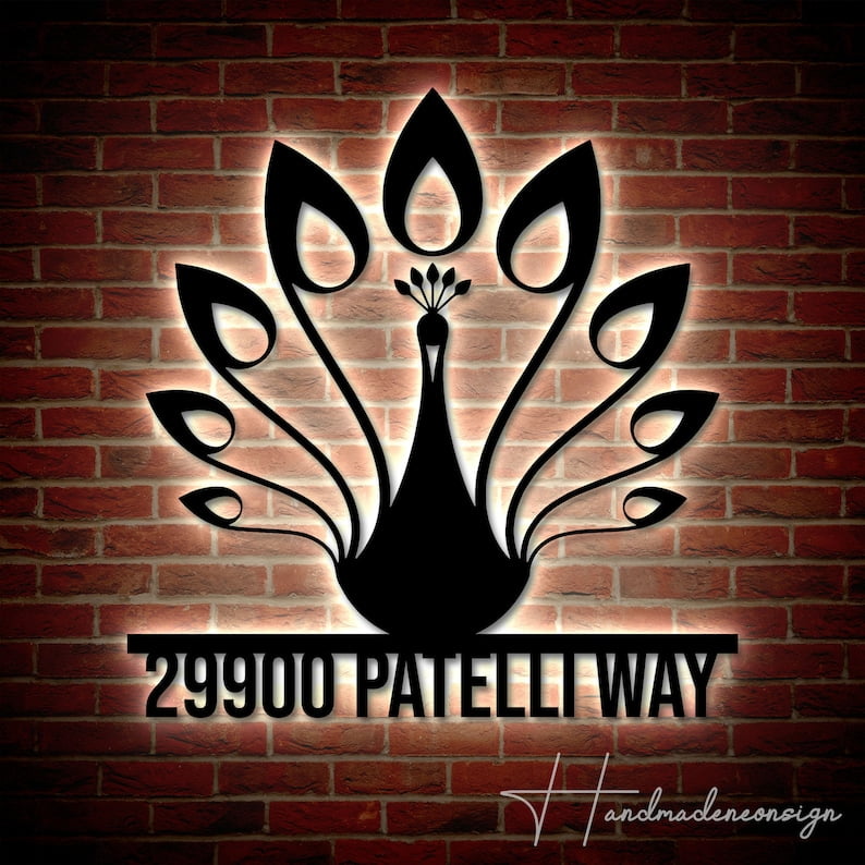 Handmadetneonsign Personalized Peacock Home Number Metal Sign Custom Handmadetneonsign personalized peacock home number metal sign custom