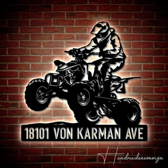 Handmadetneonsign Personalized Quad Bike Home Number Metal Sign, Quad Bike Address Metal Sign