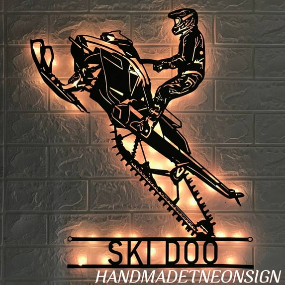 Handmadetneonsign Personalized Snowmobile Metal Wall Art LED Light - Custom Winter Sport Sign Home