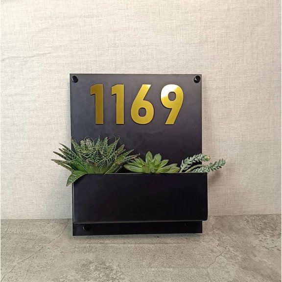 Handmadetneonsign Personalized Succulent Planter Address House Number Sign, Address Planter Box