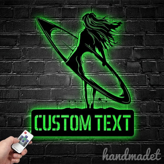 Handmadetneonsign Personalized Surfer Metal Wall Art LED Light, Custom Surfing Sign Home Room Decor