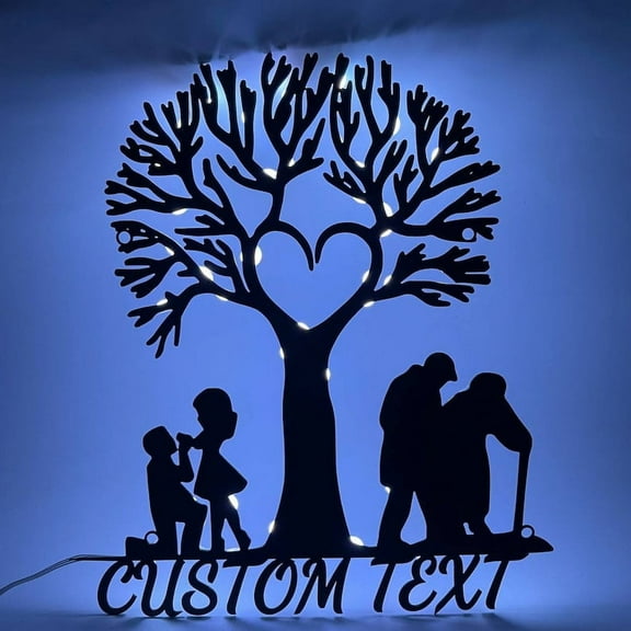 Handmadetneonsign Personalized Tree Of Love Metal Wall LED Light, Custom Tree Of Life Metal Sign