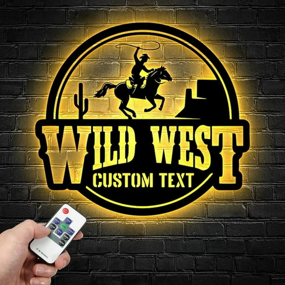 Handmadetneonsign Personalized Wild West Metal Wall Art LED Light, Custom Rodeo Metal Sign