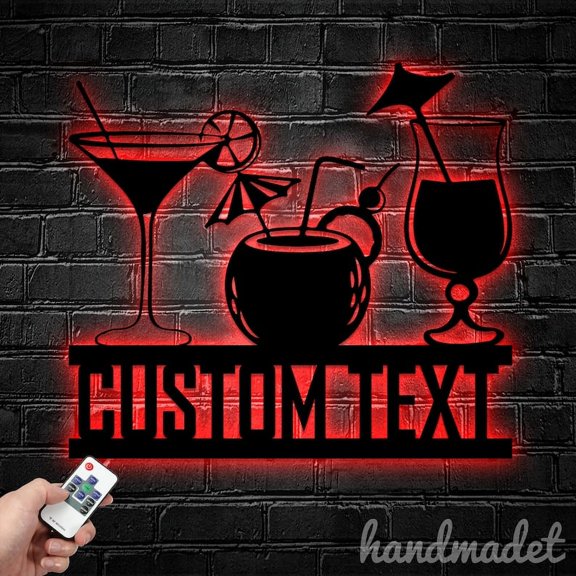 Handmadetneonsign Personalized Wine Bar Metal Wall Art LED Light, Custom Wine Pub Metal Name Sign