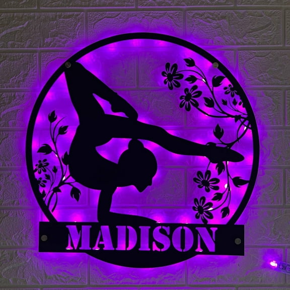 Handmadetneonsign Personalized Yoga Pose Metal Wall Art Led Light, Custom Gymnastic Metal Led Sign