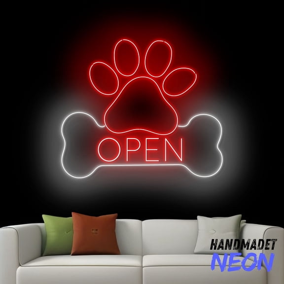 Handmadetneonsign Pet Grooming Open Neon Sign, Dog Paw Bone Led Sign, Dog Cat Shop Light Art, Pet Spa Wall Decor 80997