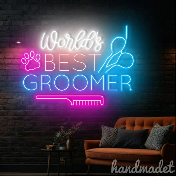 Handmadetneonsign Pet Grooming Open Neon Sign, Pet Grooming Wall Art Decor, Grooming Spa Wall Decor 51782