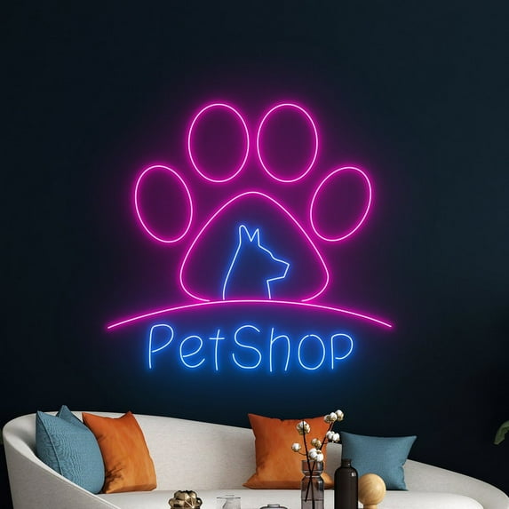 Handmadetneonsign Pet Shop Paw Dog Led Sign, Dog Pet Service Neon Sign, Pet Shop Lover Led Light